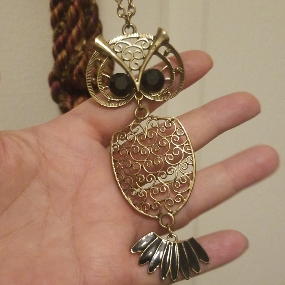 Vintage awesome owl necklace PM 238A - Picture 1 of 4